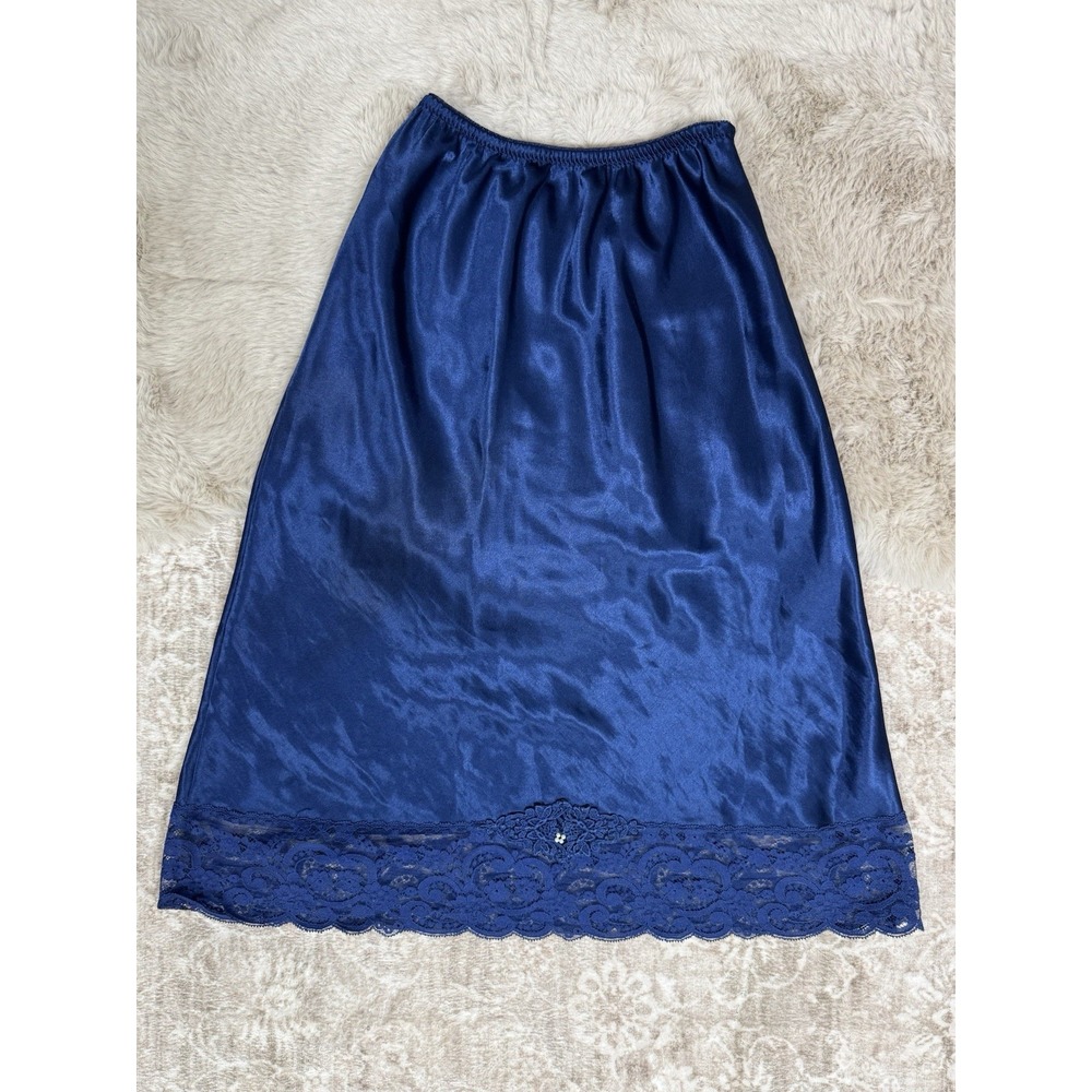 VTG Christian Dior Sapphire Blue Lace Trim Half/Slip Skirt Boudoir Coquette S